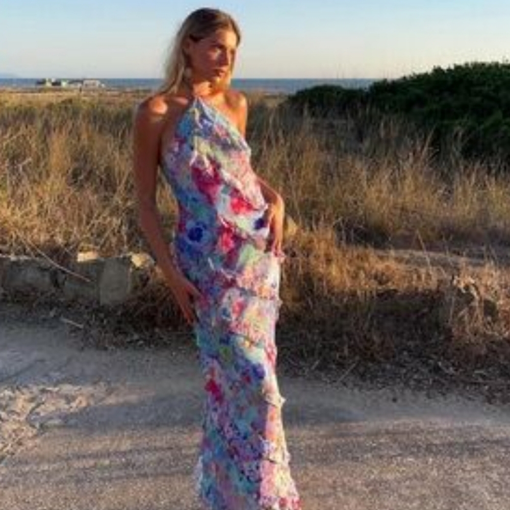 Zara Floral Ruffled Halter Maxi Dress Size XL (Bloggers Favorite)